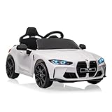 Kinder Elektroauto lizenziert BMW M4 mit 2,4G-Fernbedienung, 12V Elektrofahrzeug für Kinder Geschwindigkeit 3 ​​km/h, Hupe, LED und Musik, für Kinder ab 3 Jahre (Weiß)