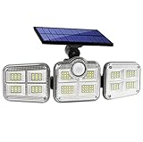 Solar Bewegungsmelder Leuchten Außen mit 122 LED 3 Kopf Design Weitwinkel Beleuchtung Wasserdicht Fernbedienung Wandlampe