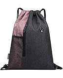 LIVACASA Turnbeutel Mit Reißverschluß Innentasche Sportbeutel Hipster Gym Bag Gefüttert Rucksack Mit Verstellbar Tunnelzug Gymsack für Damen und Herren (Rosa, 42x33cm)