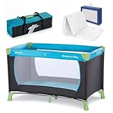 hauck Baby Reisebett Set Dream n Play mit Matratze - faltbares Kinder Babyreisebett mit Tasche - Blau Waterblue