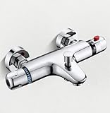 Badewannenarmatur mit Thermostat Duscharmatur Aufputz Mischbatterie Badewanne Thermostat Chrom, Messing Wannenarmatur mit 38°C Sicherheitstaste, Wasserhahn Badewanne Thermostat Duche Wannenthermostat