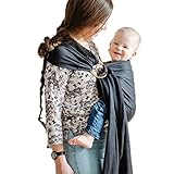 Shabany® - Ring Sling Tragetuch - 100% Bio Baumwolle - Babybauchtrage für Neugeborene Kleinkinder bis 15 KG - inkl. Baby Wrap Carrier Anleitung - schwarz (dreams)