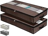 LACAZO NEU Unterbettkommode 2er Set- Unterbett Aufbewahrungstasche - wasserdichte Unterbett Aufbewahrung aus Stoff - Clothes Storage Bag - Verstauen und Aufbewahren von Bettwäsche und Kleidung (BRAUN)