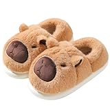 XIAPIA Plüsche Hausschuhe Damen Winter Capybara, Flauschige Pantoffeln Süß & Warm mit Rutschfest Dicke Sohle, Gefütterte Hauspantoffeln Kuscheliger Winterkomfort Geschlossen Unisex Herrn Frauen