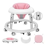 Baby Lauflernhilfe, Anti-Collision Design One-Touch Folding Baby Walker, Anti-Roll 8-Rad-Rundfahrwerk, 7-Gang höhenverstellbar, mit großem Essteller und Bremse für Baby von 6-18M (Rosa)