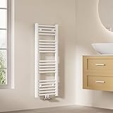 EMKE Badheizkörper Gerade 100x40 cm - Handtuchheizkörper mit Mittelanschluss, Effizienter Handtuchwärmer Handtuchtrockner Handtuch Heizkörper Bad, Weiß, 356W