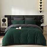 Baumwolle Bettwäsche 155x220cm Grün Dunkelgrün Grau 3Teilig Doppelbett Uni Bettwäsche Set ÖkoTex Zertifiziert für Allergiker Weich Bettbezug Baumwolle und 2 Kissenbezüge 80x80 mit Reissverschluss