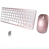Kabellose Bluetooth-Tastatur und -Maus-Kombination – wiederaufladbar, leiser Betrieb, 3-Geräte-Switching – perfekt für Heimbüro, Spiele und Reisen, kompatibel mit Windows, Mac, Android (Roségold)