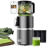 Anybear Entsafter mit 124 mm Einfüllschacht | 350W Slow Juicer mit Doppel-Zerkleinerungstechnologie für Ganze Früchte & Gemüse | Hohe Saftausbeute | BPA-freies Tritan-Material | Mit Saftrezepten(Grau)
