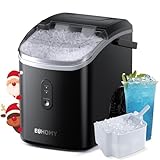 EUHOMY Eiswürfelmaschine, 15kg/24h, Herstellung in 6 Minuten, Crushed Ice Maker, Nuggets Ice, Automatische Reinigung, 120W Tisch-Eiswürfelmaschine, Infrarot-Sensor, Energieeffizient, Schwarz