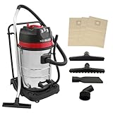 MAXBLAST Industriestaubsauger 80 l, Nass- und Trockensauger, 4 Aufsätze, gewerbliche Reinigung, 3000 W, Dreifachmotor, Edelstahl-Tuchfilter, beutellos oder verpackt, 3 x KOSTENLOSE Staubsaugerbeutel