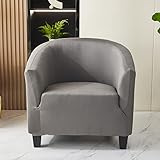 Stretch Sessel-Überwürfe Sesselschoner Sesselauflage Abnehmbarer runder Sesselbezug aus weichem Spandex waschbar mit elastischem Saum ideal für Wohnzimmer und Schlafzimmer – grau – Einheitsgröße