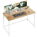 VASAGLE Schreibtisch, Kleiner Computertisch, Bürotisch, für Arbeitszimmer, Schlafzimmer, 60 x 120 x 76 cm, moderner Stil, Metallgestell, natureichenfarben-perlweiß LWD039W70