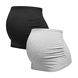 Herzmutter Bauchband Schwangerschaft - 2er-Set - Baumwolle - Umstands-Bauchbänder - Rückenwärmer-Shirtverlängerung - 6000 (Schwarz/Grau, S)