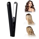 Mini Glätteisen Locken und Glätten, 2025 Neu Doppelzweck Kabellos Glätteisen mit Heißschutzgehäuse, 17cm Antistatische Keramik Glätteisen Klein Haarglätter für Haare Seidiger Glanz (Schwarz)