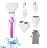 Damen Elektrischer Rasierer für Frauen, 4in1 Ladyshaver Elektrisch für Gesicht Achseln Intimbereich Bikinizone Augenbrauen Trimmer, Damenrasierer Körperhaartrimmer mit Tasche