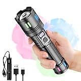 LeKaufen LED Taschenlampe Aufladbar, 10000 Lumen Extrem Helle Taschenlampe mit Zoomfunktion, Ip65 Wasserdichte Taschenlampe mit LCD-Stromanzeige, 5 Modi Flashlight für Camping Wandern Outdoor Notfälle