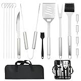 Tking 15-Teiliges Grillbesteck-Set aus Edelstahl Grillzubehör für Männer Geschenk Geburtstag Hochwertiges Grillbesteck-Set Koffer Perfekt für Gasgrill, Holzkohlegrill und Camping