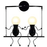 KAWELL Humanoid Kreative Wandleuchte Moderne Wandlampe Einfache Kerzen Wandleuchten Art Deco Max 60W E27 für Kinder Zimmer, Schlafzimmer, Treppen, Flur, Restaurant, Küche, Swing Schwarz x2
