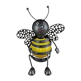 Solarlampe für Außen Garten Biene Figur - Solarleuchte Balkon Metall - Gartenlampe Höhe 24 cm - Außenleuchte LED Sitzend - Gartendeko Solar Wetterfest - Schwarz Gelb