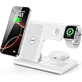 EXW Induktive Ladestation,Wireless Charger für Apple Watch Ladestation,Apple Ladestation Kompatibel mit iPhone 16 15 14 13 12 11 Pro & Max Serie, AirPods Pro/3/2, Apple Watch-Weiß(Kein Ladestecker)