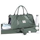 Sport Duffel Bag Damen,Handgepäck 45x36x20 für Ryanair Cabin Bag Sporttasche mit Nassfach & Schuhfach Reisetasche Tasche für Easyjet Flugzeug Weekender Schwimmtasche,Army Green