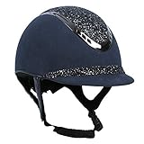 QHP Reithelm Glitz Mikrofaser mit glitzerndem Oberteil, Abnehmbarer Riemen (57/59, Navy)