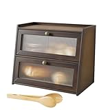 K KELBEL 2 Etagen Bambus Brotkasten,Doppelstöckig Brotkasten für Küche und Ecke,Große Kapazität Brotbehälter für Brot Aufbewahrung mit Fensterbrothalter,40 x 25 x 33cm Braun