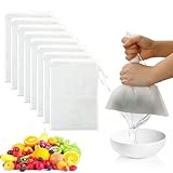 8 Stück Passiertuch, Feingewebt Nylon Nussmilchbeutel Bio Waschbar mit Kordelzug für Nussmilch Käse Kaffee Joghurt Fruchtsaft(20 × 30 cm)