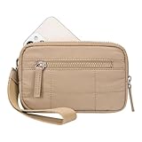 Oxxggkao Kleine Crossbody-Geldbörse mit Kartenhalter und Reißverschlusstasche, gesteppte Münzgeldbörse für Damen, Sport und den täglichen Gebrauch, gesteppte Handgelenk-Clutch, khaki, One Size