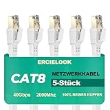 Ercielook Lan Kabel 0,15m (5 Stück) - Hochgeschwindigkeits 40 Gbit/s Cat8-Netzwerkkabel für den Außen- und Innenbereich, wetterfest, UV-beständig für Router/Gaming/Modem