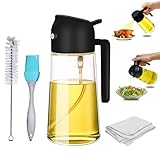 Augeno Schwarzer 500 ml 2-in-1 Ölspender und Ölsprüher für Speiseöl Set mit Silikon-Ölbürste, Reinigungsbürste & Reinigungstuch | Ölsprühflasche zum Kochen, Salat, Grillen und Backen in der Küche