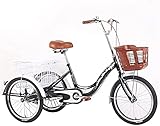 VOMKR Erwachsene Dreirad 3 Rad Cruiser Trike Fahrräder, 20-Zoll-Dreirad for Erwachsene 3-Rad-Fahrrad-Strand mit Doppelbremse-Frontkorb Höhen-Einstellbarer Fahrradsitz for City-Radfahren Shopping