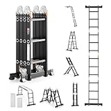 VEVOR Mehrzweckleiter, 7-in-1-Multifunktionsleiter, A-Rahmen mit 3 Stufen und Gerüstbrett, Teleskopleiter, Leitergerüst 3550 mm, robuste Leiter, 150 kg Tragkraft, für den Außenbereich zu Hause
