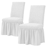 SZSMART Stuhlhussen für Esszimmer Satz von 2 Stretch Stuhl Slipcover mit Rock abnehmbar waschbar Küche Stuhl Protector Cover Set für Haus, Party, Hochzeit (2, Weiß)
