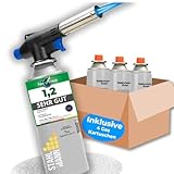 STAHLMANN ® Gasbrenner mit Kartusche 227g – Schweißbrenner max. 1300°C Temperatur – Lötlampe mit Piezozündung – Bunsenbrenner Küche -Küchenbrenner (4x Gaskartuschen)
