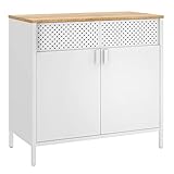 SONGMICS Aufbewahrungsschrank, Metallschrank, mit Doppeltür, Magnetverschluss, Verstellbarer Einlegeboden, Stahlgestell, 40 x 80 x 76 cm, naturbeige-weiß LSC102W57