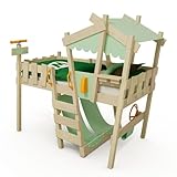 Wickey Kinderbett Crazy Snuggy - Hochbett, Spielbett für Kinder aus Massivholz mit Planendach - 90 x 200 cm - pastellgrüne Plane