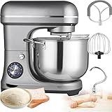 Kommerzieller 2000-W-Lebensmittelmixer, 10-Liter-Standmixer mit großer Kapazität, 8-Gang-Einstellung, mit Knethaken + Rührhaken + Eierschläger, einfach zu bedienen, für Schulen, Bäckereien, Restaurant