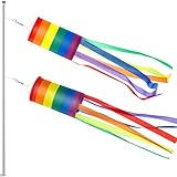 2 Packungen Amerikanische US Flagge Windsack Bunten Regenbogen Hängende Dekoration Patriotische Windsack Wasserdichtes Material für Außenbereich Hängen, 24 Zoll (Regenbogen Säule)