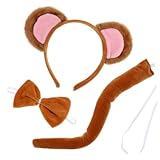 WATIIFUFU Affenohren Stirnband Satz für Erwachsene Halloween Tierkostüm Zubehör mit Fliege und Cosplay Party Requisiten Flexibles Haarband Weich und Verstellbar