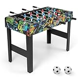 HOMASIS Tischkicker Kinder & Erwachsenen, 2 in 1 Tischfußball mit abnehmbaren Beinen, Kickertisch mit 2 Bällen, 14 Kickern & 2 Punktezählern, Tischfußballtisch Spieltisch für Party Treffen (Schwarz)