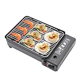 HUSPOO Tragbarer Tischgrill Gas, Camping Barbecue Grillset, Gaskocher Campingkocher mit Grillnetz, Backblech und Aufbewahrungskoffer, Camping BBQ Set für Picknick, Garten, Terrasse, Reisen