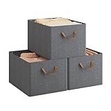 WOLTU Aufbewahrungsboxen 3 Stück, Aufbewahrungswürfel Stoff, Organizer Box, Stapelboxen faltbar, Faltbox, Organisationsboxen, Stoffboxen Aufbewahrung, Grau, 42x32x26 cm, ABB10gbn-3