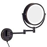 Wand-Make-up-Spiegel, Faltbare Badezimmerspiegel mit Vergrößerung, mit Steckdose Schalter (Color : Nero, Size : 5X)