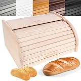 Creative Home Brotkasten Holz | 38 x 28,5 x 17,5cm (+/-1cm) | Perfekte BrotBox für Brot Brötchen Kuchen | Brotkiste mit Roll-Deckel | Natürliche Brot-Kiste | Brotbehälter für Jede Küche