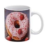 Große moderne Keramik-Tassen, Erdbeer-Donut-Druck, roter Camouflage-Druck, niedlicher Griff, Kaffeetasse für Männer und Frauen, Kaffeetasse für heiße und kalte Getränke wie Kakao, Milch, Tee, Latte,