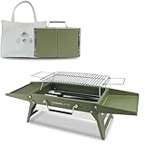 Charmline 35x23cm Klein Foldable Portable Holzkohlegrill, Kompakte Tragbare Grill für Den Außenbereich, BBQ Grill für Camping, Picknicks, Gärten und Strand Parteien, Grün