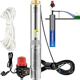 VEVOR 3, 5' Tiefbrunnenpumpe 750W Brunnenpumpe 105L/min Tauchpumpe max. Förderhöhe 62m Rohrpumpe 230V 50Hz Sandpumpe IP68 Wasserpumpe 11 Laufradstufen Pumpe Ideal zur Bewässerung, Silber