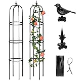 MQUPIN Obelisk Rankhilfe Garten Tower Rosen Rankhilfe 2X150cm, Abnehmbar U-FöRmige Himbeeren Rankhilfe, Metallkern Rustproof Obelisk Rankturm mit 60*Pflanze Clips Indoor Outdoor Trellis Vegetable